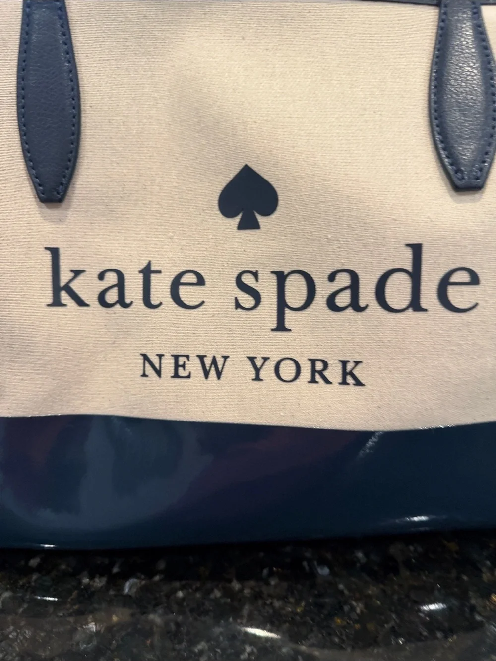 NWT kate spade Cream and Navy Canvas Tote with Logo